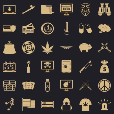 Suç spam Icons set, basit tarzı