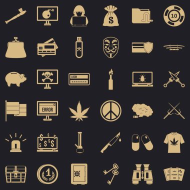 Suç Icons set, basit tarzı