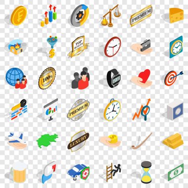 Yuvarlak madeni para Icons set, izometrik stili