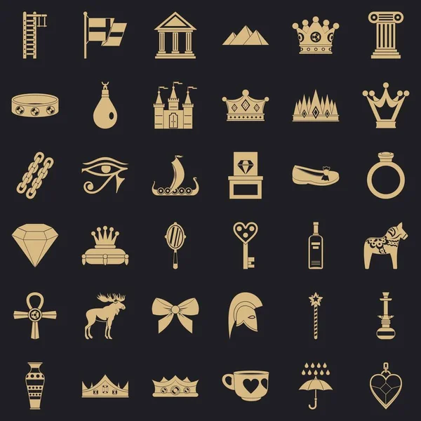 Conjunto de ícones coroa de ouro, estilo simples — Vetor de Stock