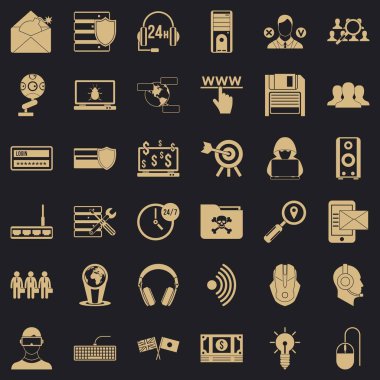 Siber suç Icons set, basit tarzı