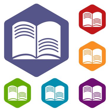 Eski açık sihirli kitap simgeleri altı yüzlü vektör