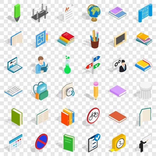 Conjunto de iconos de educación escolar, estilo isométrico — Vector de stock