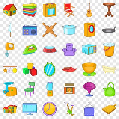 Rahat ev Icons set, karikatür tarzı