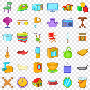 Ev Icons set, karikatür tarzı