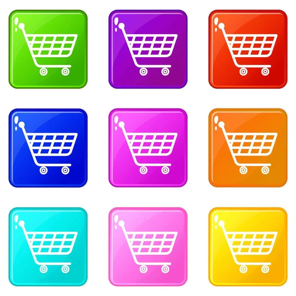 Product trolley icons set 9 color collection — Stock Vector