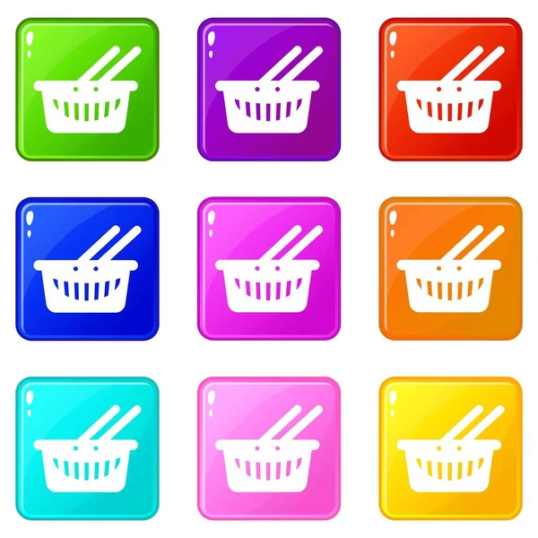 Cart shop icons set 9 color collection — Stock Vector