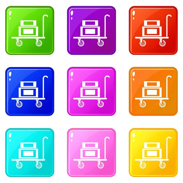 Conjunto de iconos de carrito de hotel 9 colección de colores — Archivo Imágenes Vectoriales