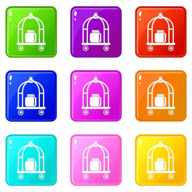 Bagaj arabası simgeler 9 renk koleksiyonu ayarla