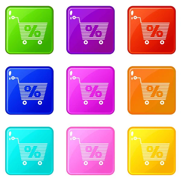 Percentage trolley iconen set 9 kleur collectie — Stockvector