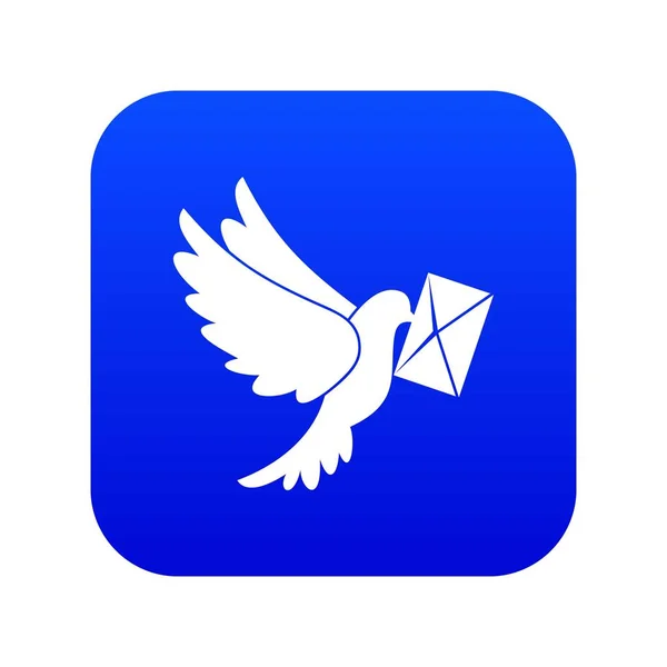Paloma llevando sobre icono azul digital — Vector de stock