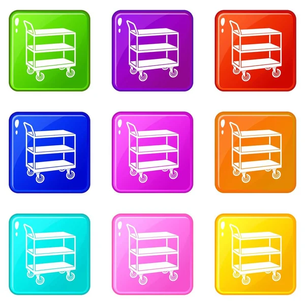 Ensemble d'icônes chariot de cuisine 9 collection de couleurs — Image vectorielle
