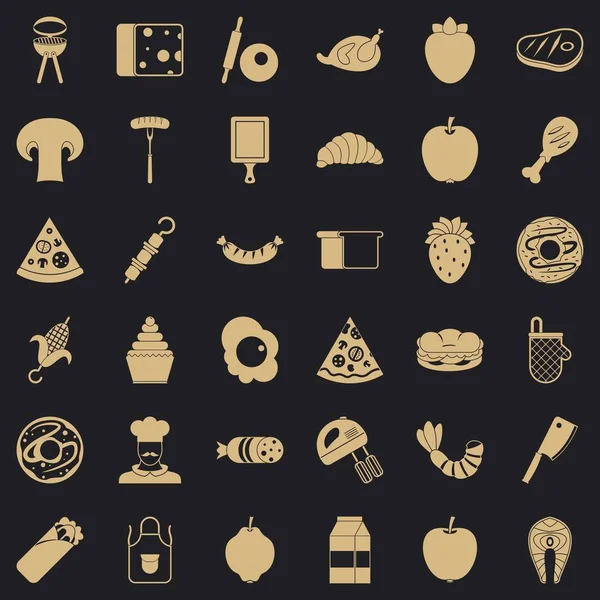Set di icone per il cibo cotto, stile semplice — Vettoriale Stock