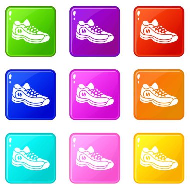 Spor ayakkabı simgeler 9 renk koleksiyonu ayarla