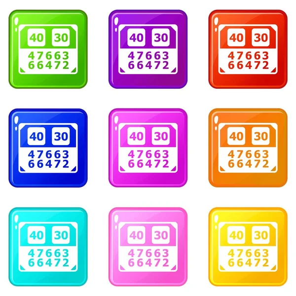 Match score bord pictogrammen instellen 9 kleur collectie — Stockvector