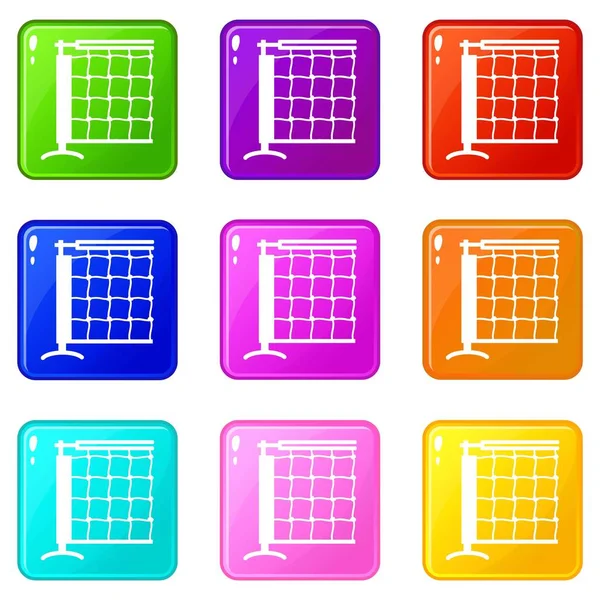 Tennis netto pictogrammen instellen 9 kleur collectie — Stockvector