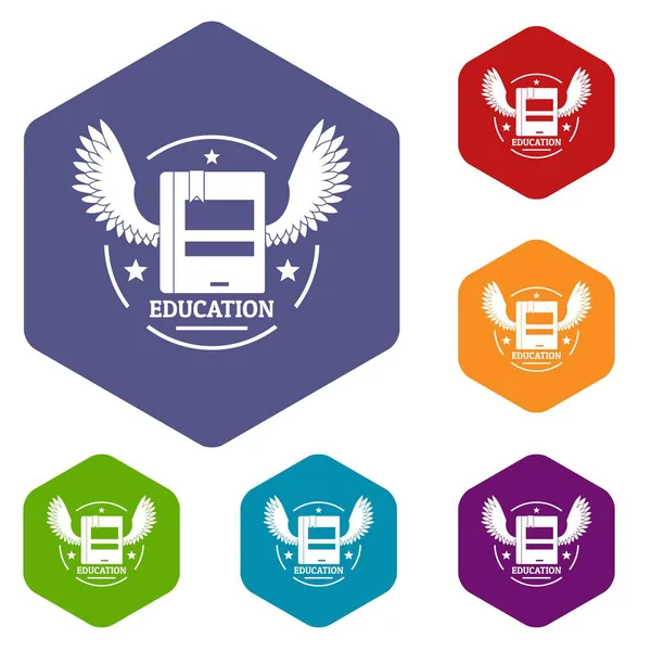 Los mejores iconos de la educación vector hexaedro — Vector de stock