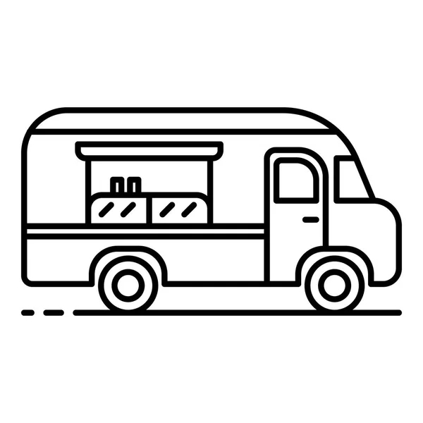 Icône américaine de camion alimentaire, style contour — Image vectorielle