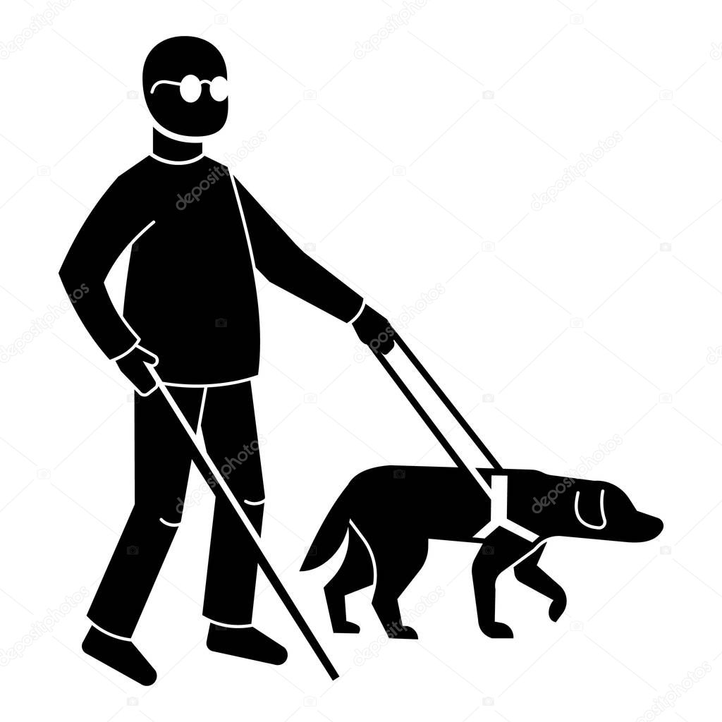 Blind man with dog icon, simple style