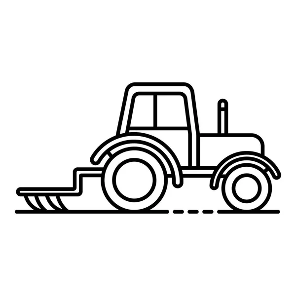 Tractor con icono de arado, estilo de contorno — Archivo Imágenes Vectoriales