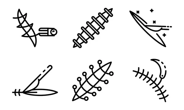 Ensemble d'icônes de suture, style contour — Image vectorielle