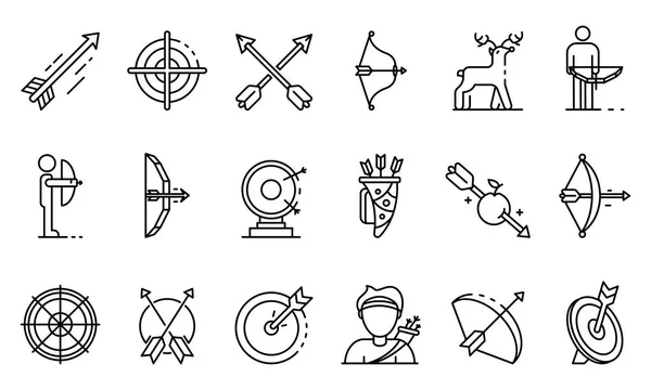 Set di icone di tiro con l'arco, stile contorno — Vettoriale Stock