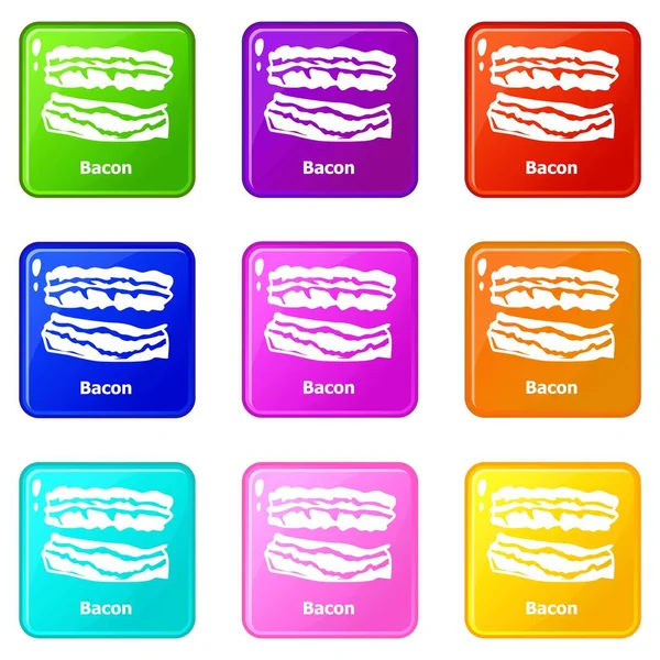 베이컨 아이콘 설정 9 컬러 컬렉션 — 스톡 벡터