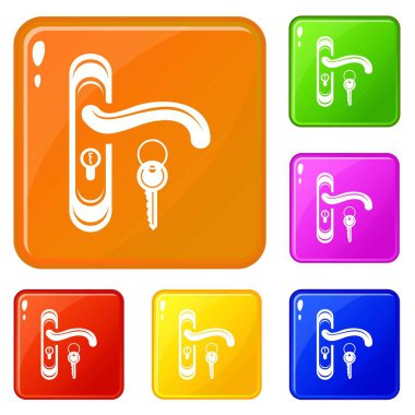 Kapı kolu ve anahtar simgeler vektör renk ayarla