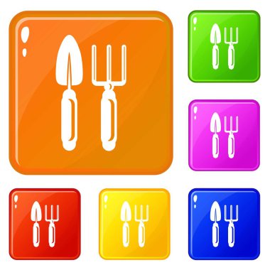 Bahçe aletleri simgeler vektör renk ayarla