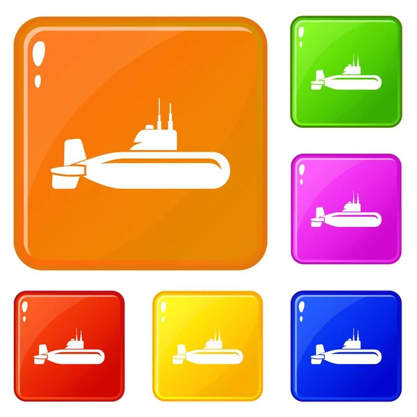 Militär-U-Boot-Symbole setzen Vektorfarbe — Stockvektor