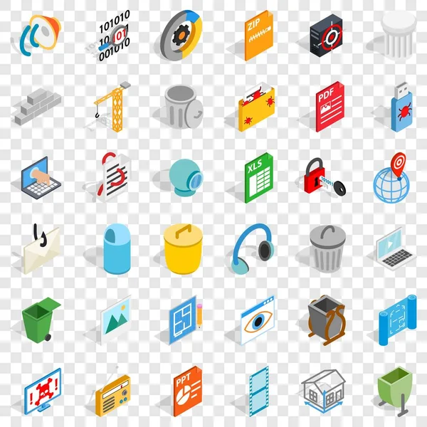 Conjunto de iconos de ordenador, estilo isométrico — Vector de stock
