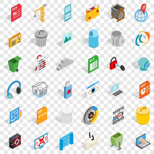 Conjunto de iconos de computadora de trabajo, estilo isométrico — Vector de stock