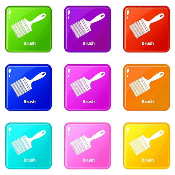 Sikat ikon mengatur 9 koleksi warna - Stok Vektor