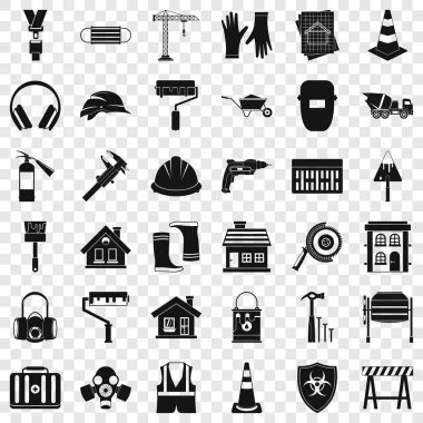 İnşaat buldozer Icons set, basit tarzı