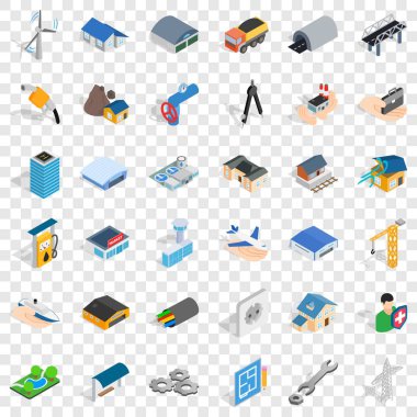 Bina Icons set, izometrik stili