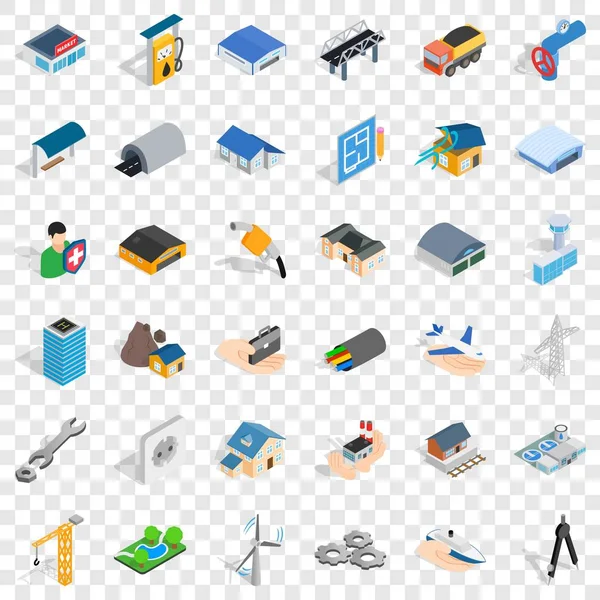 Bouw industrie iconen set, isometrische stijl — Stockvector