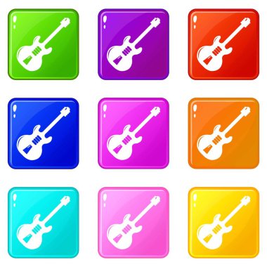 Elektro gitar simgeler 9 renk koleksiyonu ayarla