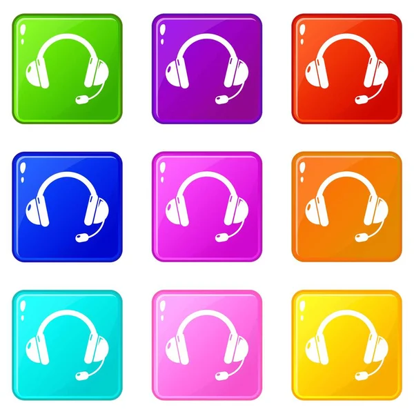 Zestaw słuchawkowy ikony zestaw 9 kolorów kolekcji — Wektor stockowy