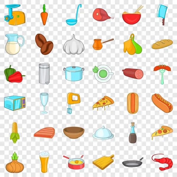 Conjunto de ícones de comida de cozinha, estilo cartoon — Vetor de Stock