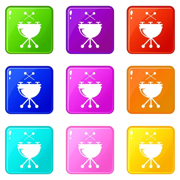 Icônes de batterie ensemble 9 collection de couleurs — Image vectorielle