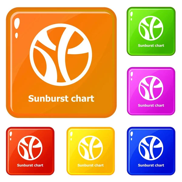 Sunburst chart icons set vector color — Stock Vector
