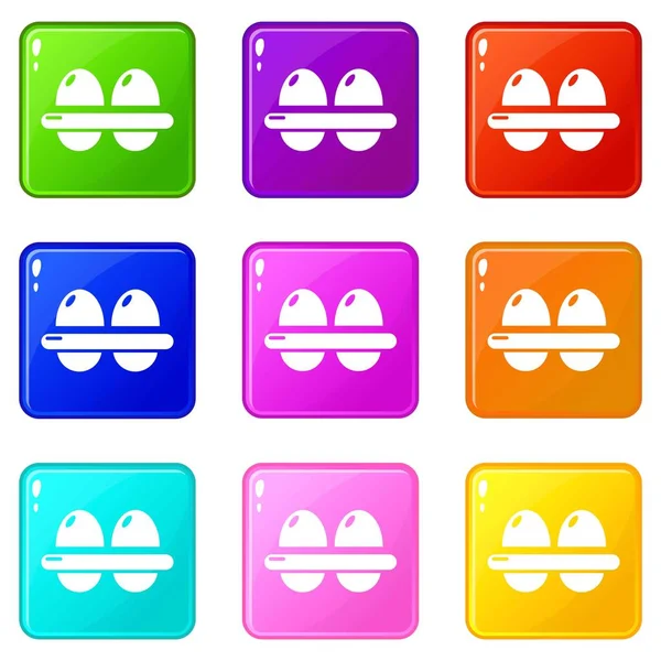 Conjunto de iconos de huevos 9 colección de colores — Vector de stock