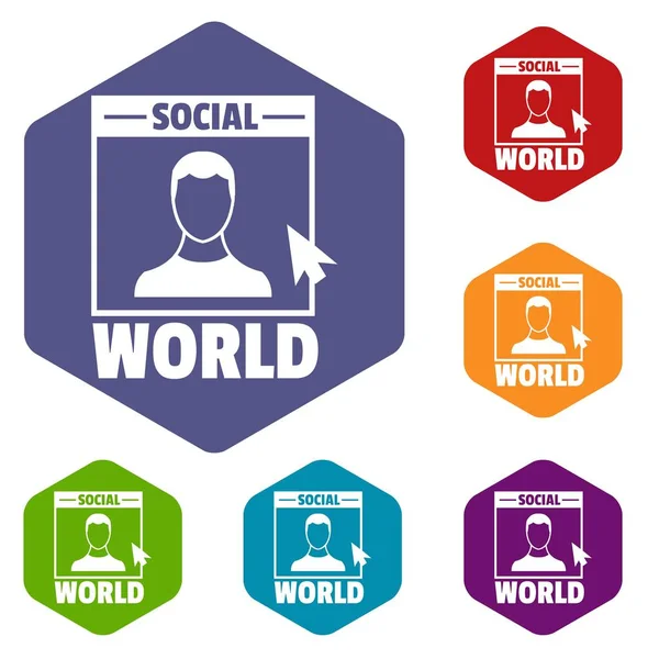 Icone del mondo sociale esaedro vettoriale — Vettoriale Stock