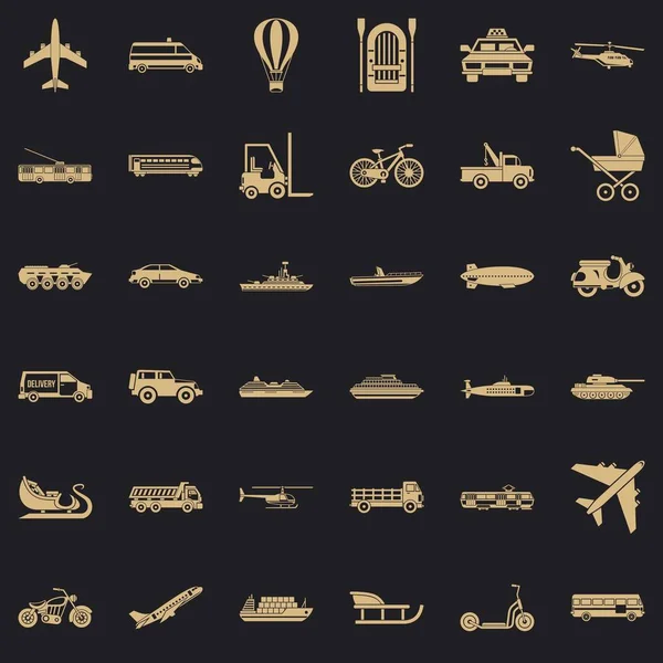Conjunto de iconos de transporte en movimiento, estilo simple — Vector de stock