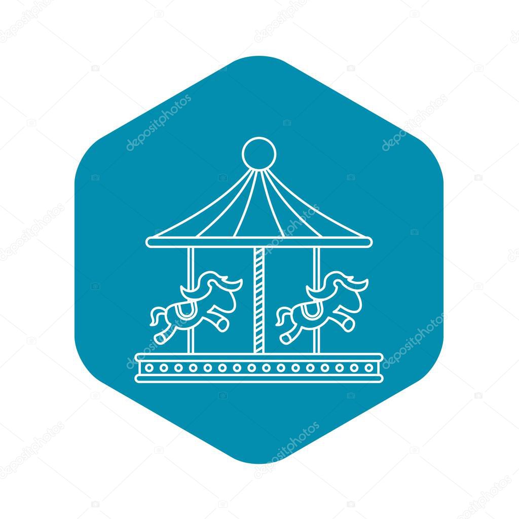 Vintage carousel with horses icon, outline style