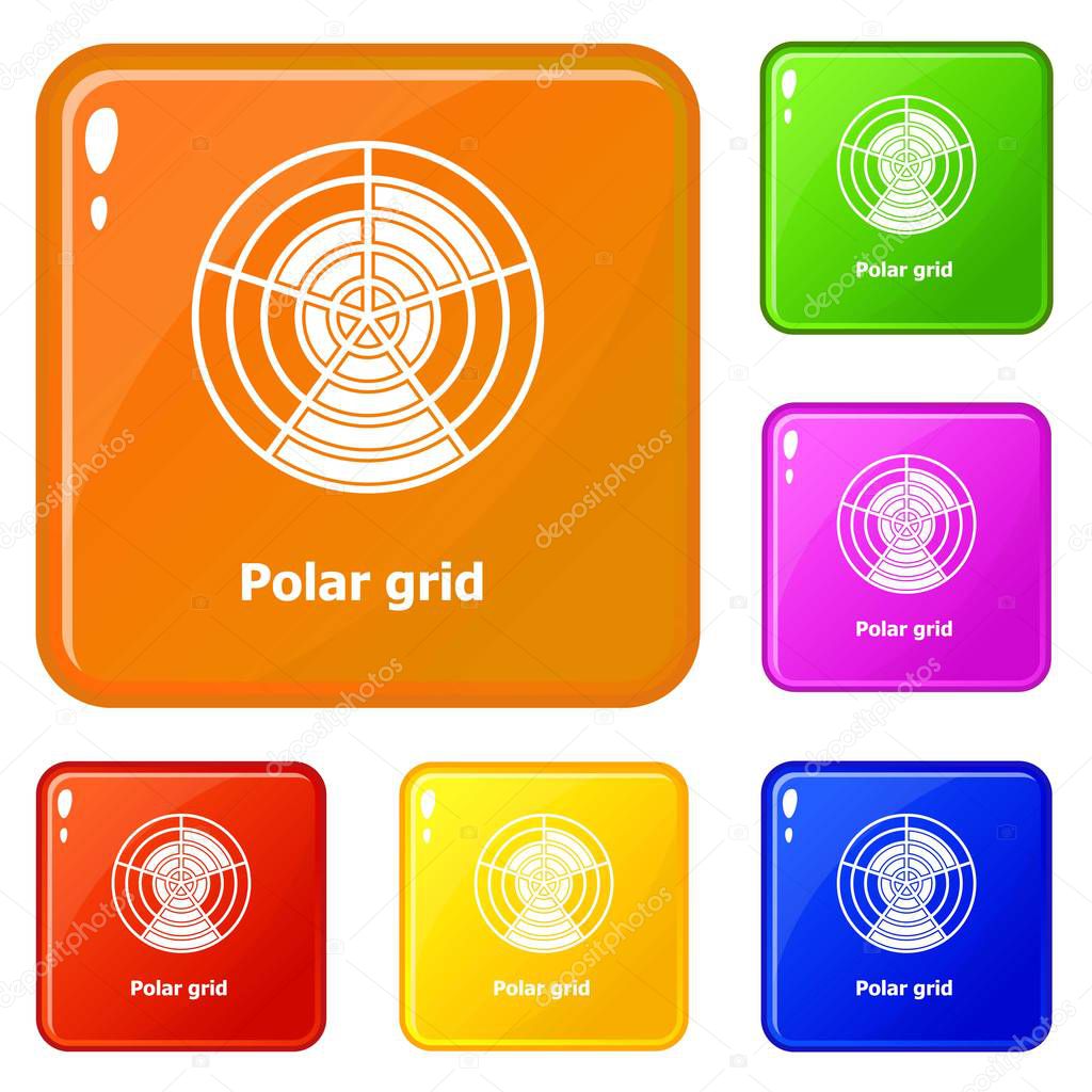 Polar grid icons set vector color