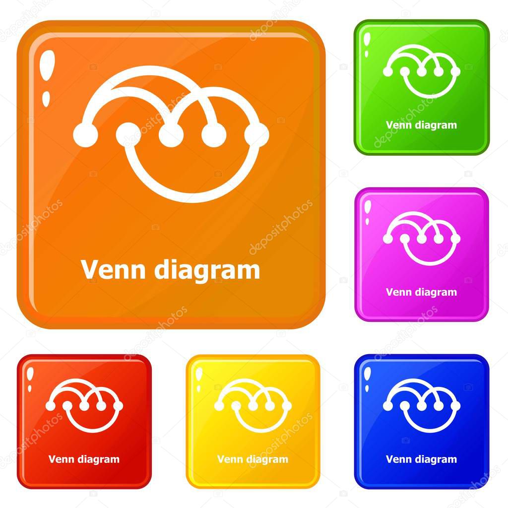 Venn diagramm icons set vector color
