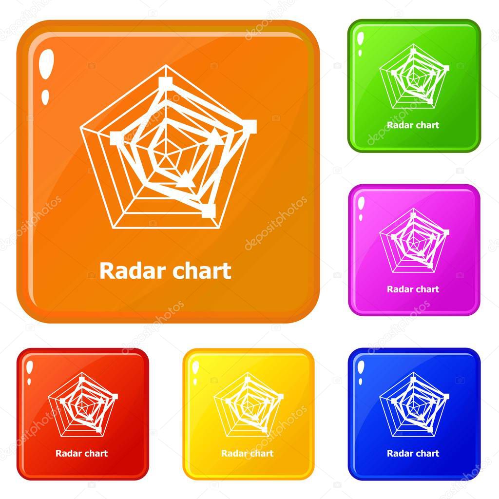 Radar chart icons set vector color