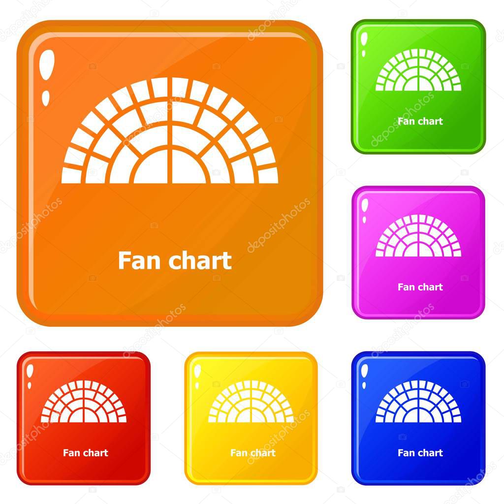 Fan chart icons set vector color
