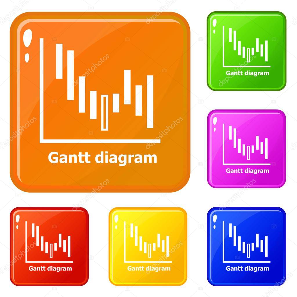 Gantt diagram icons set vector color